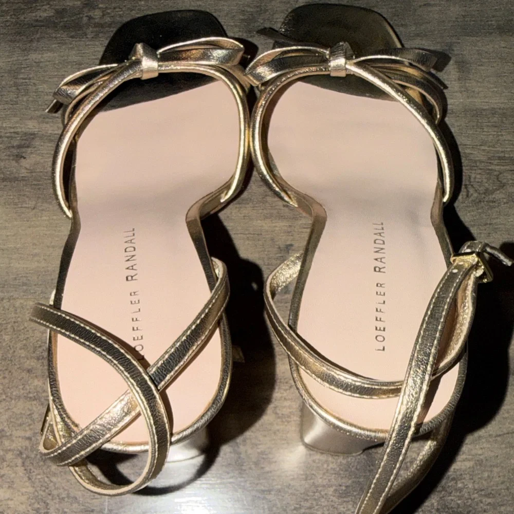 NWT Loeffler Randall Maeve Metallic Gold Knot Bow Ankle Strap Heel - Picture 8 of 12